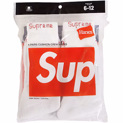 Supreme Hanes Crew Socks (4 Pack) White