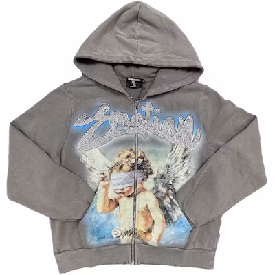 Mixed Emotion Rhinestone Hoodie Grey