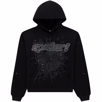 Sp5der Rhinestone Punk V2 Hoodie Black
